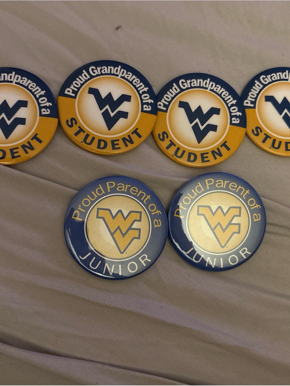 WVU Proud Parent Of A Junior & Proud Grandparent Of A Student 3” Pinback Buttons